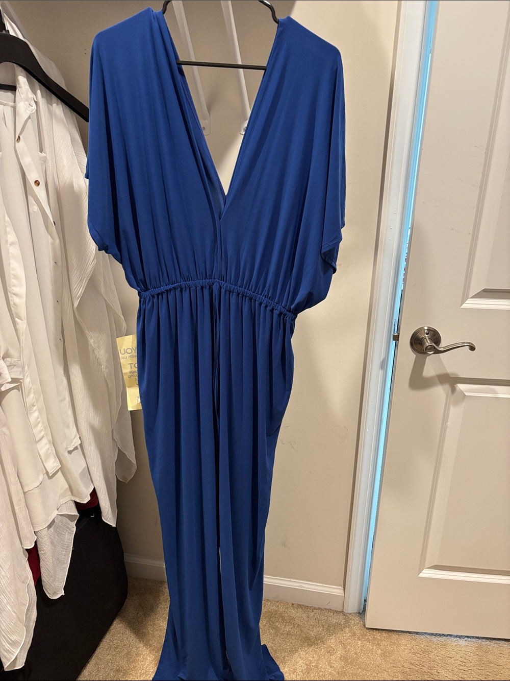 Deep Blue V-Neck Jumpsuit with Elastic Waist